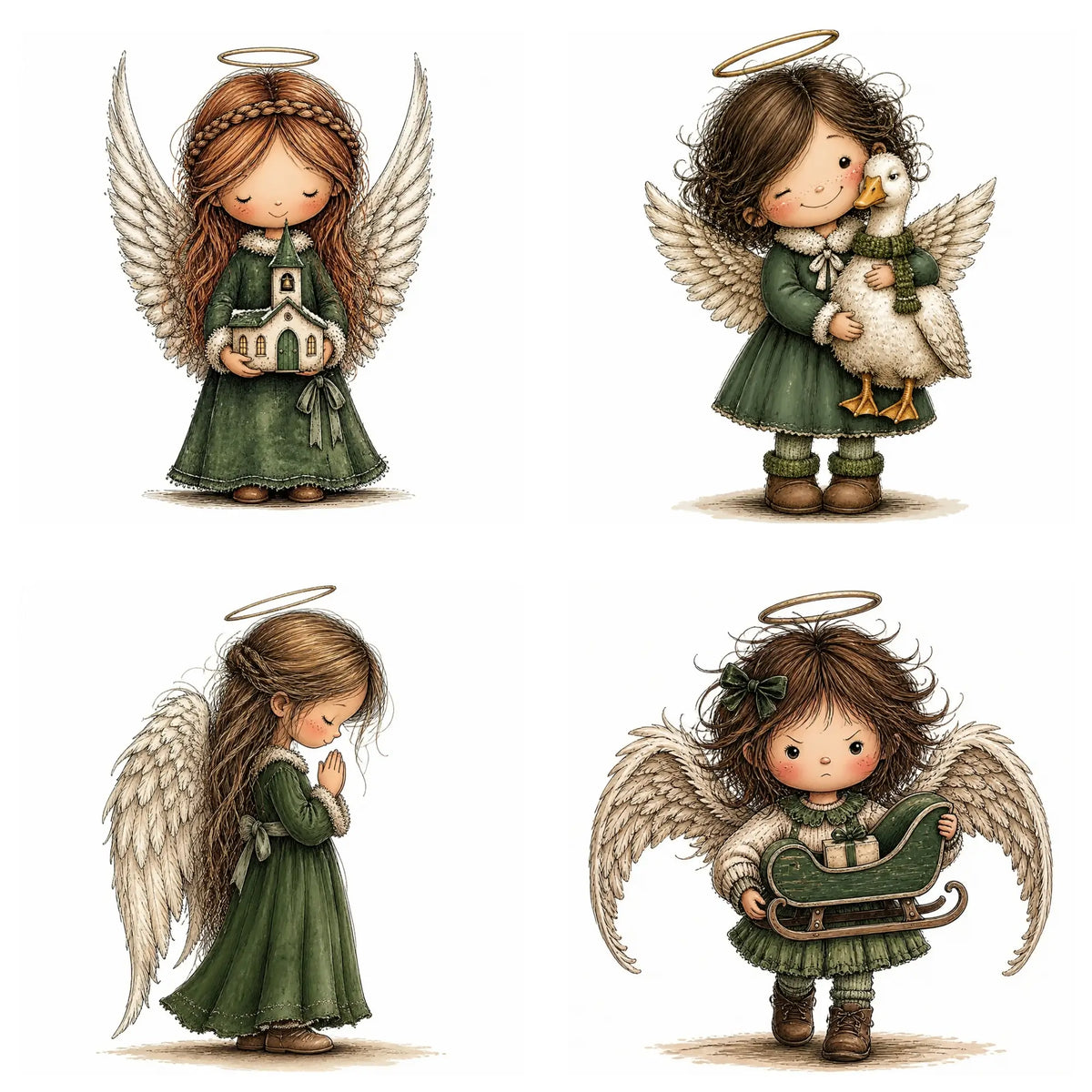 Green Christmas Angel Clipart