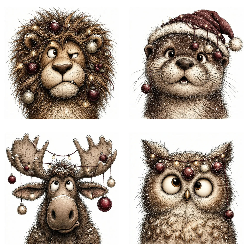 Burgundy Christmas Animal Portrait Clipart