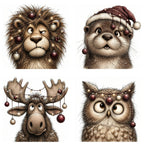 Burgundy Christmas Animal Portrait Clipart