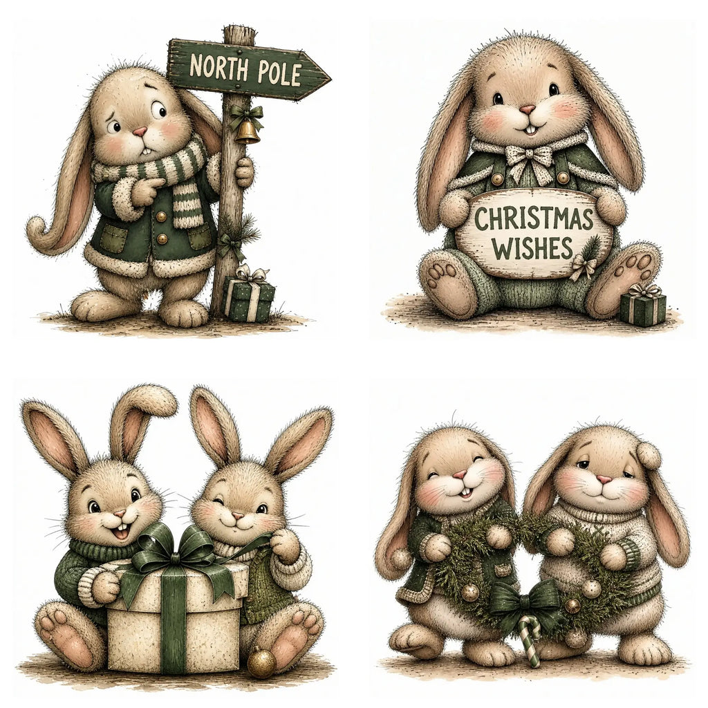 Green Christmas Bunny Clipart