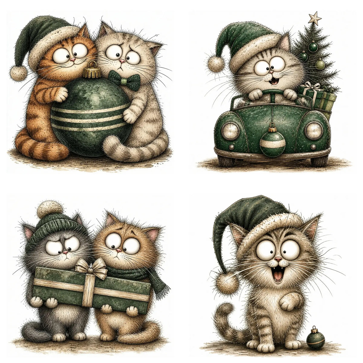Green Christmas Cat Clipart