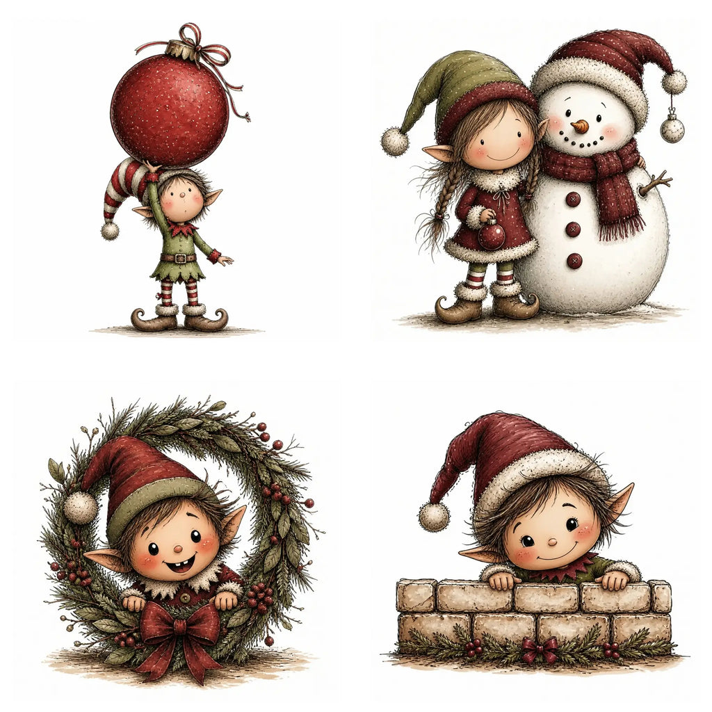 Burgundy Christmas Elf Clipart