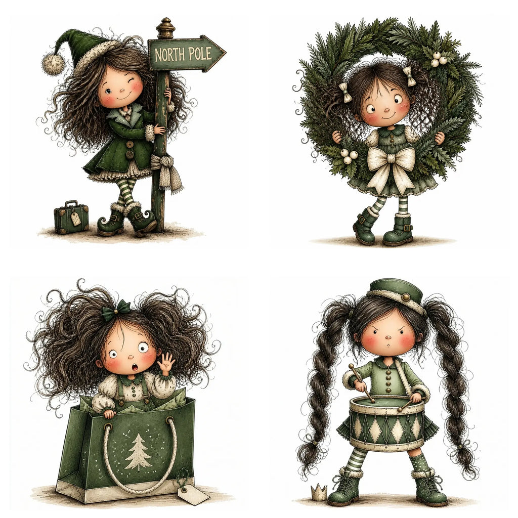 Green Christmas Girl Clipart