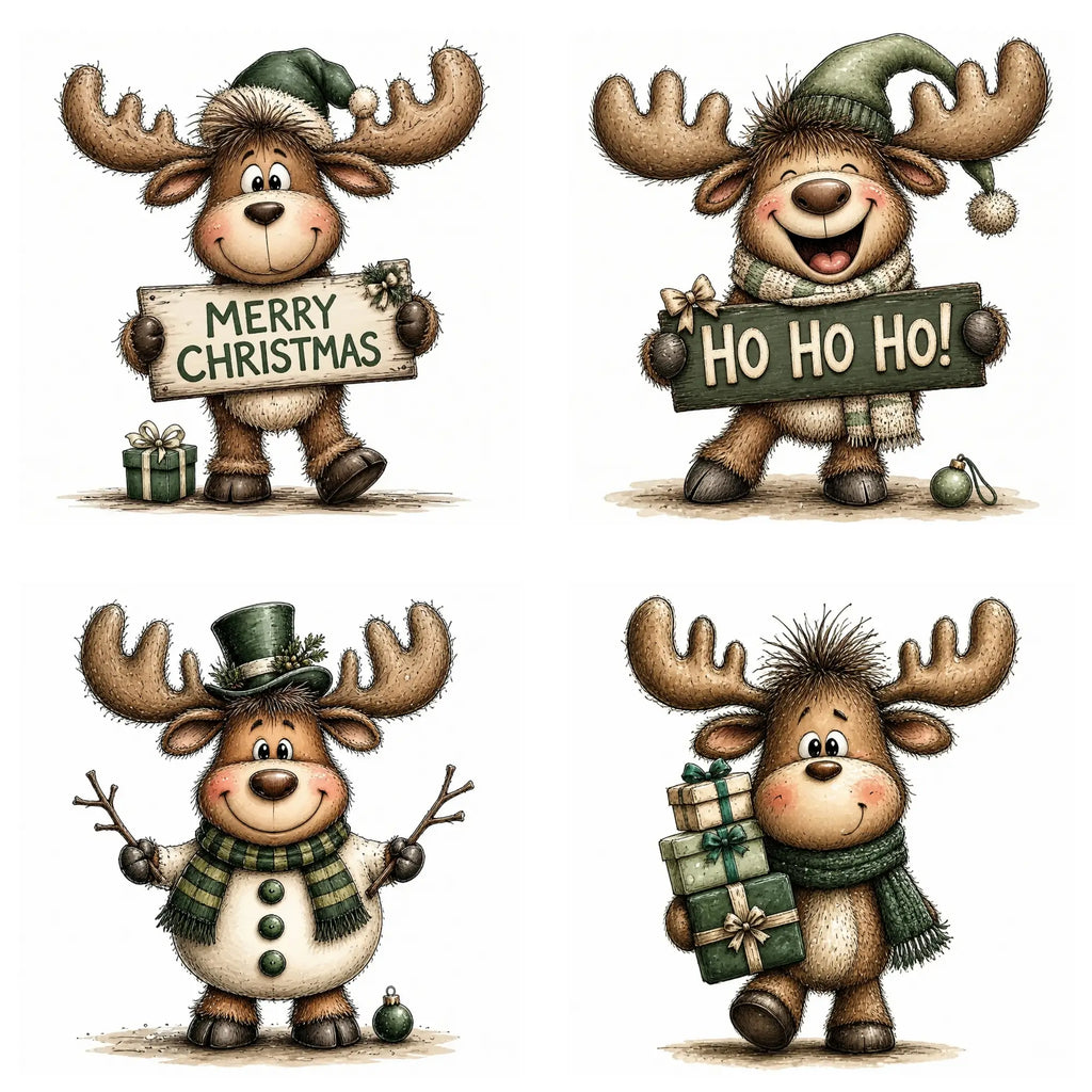Green Christmas Moose Clipart