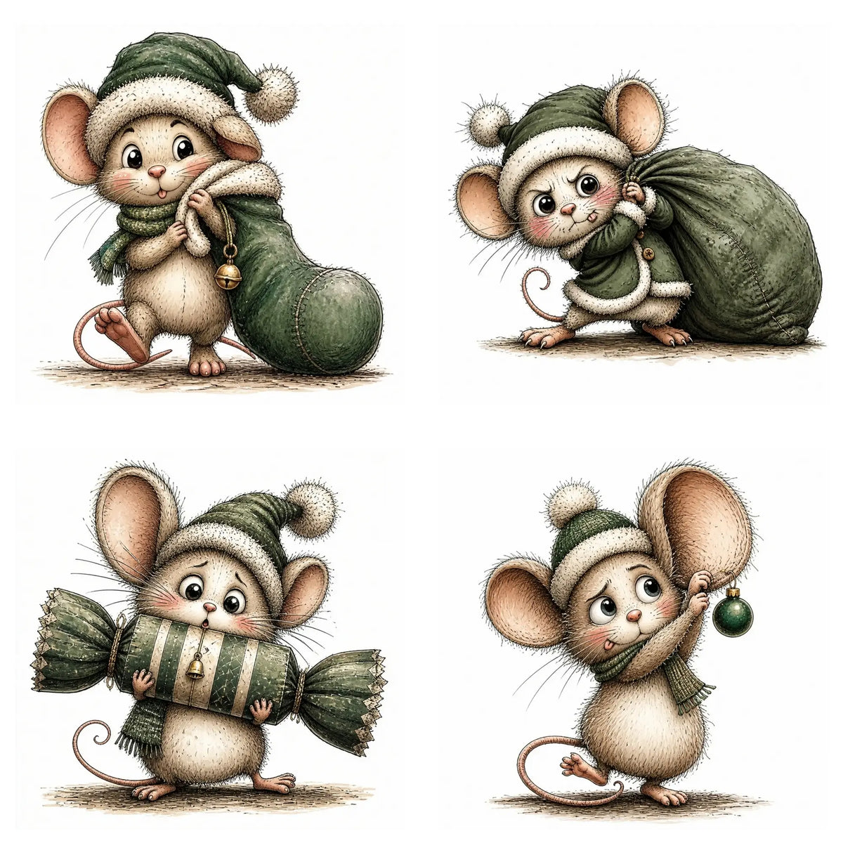 Green Christmas Mouse Clipart