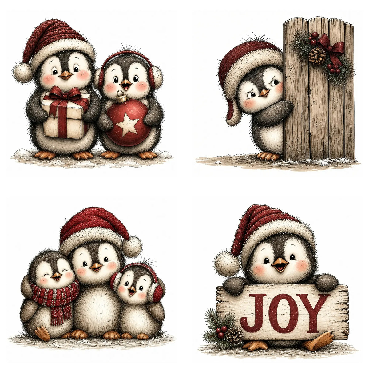 Burgundy Christmas Penguin Clipart
