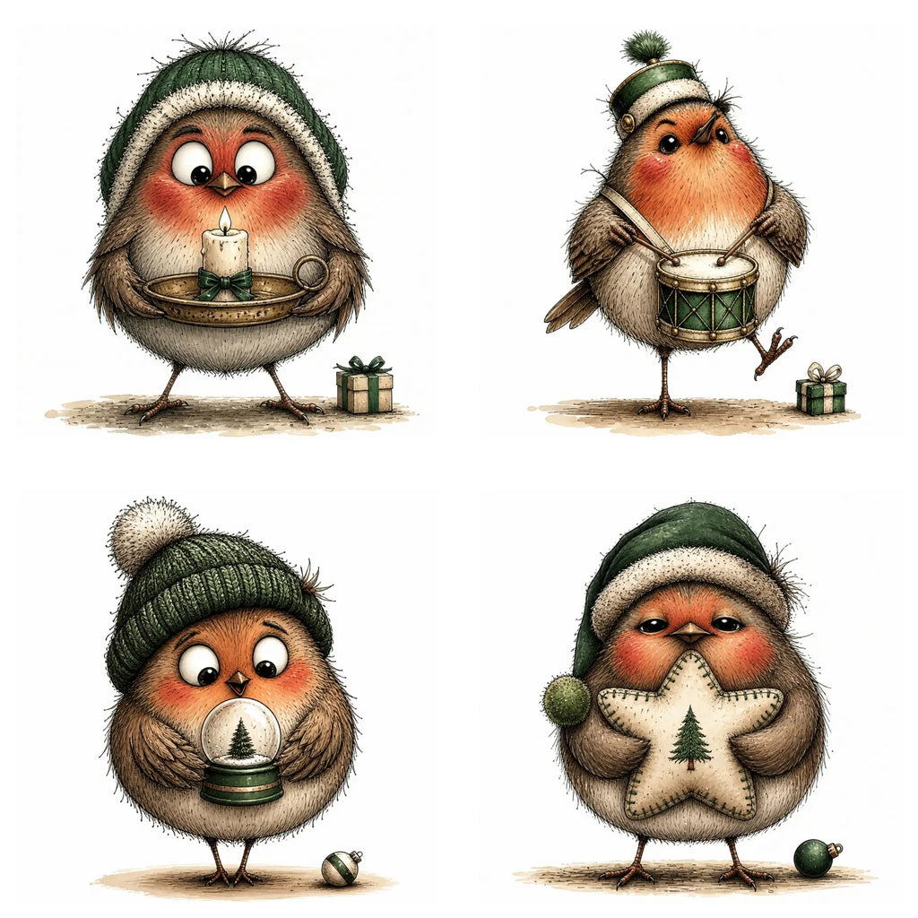 Green Christmas Robin Clipart
