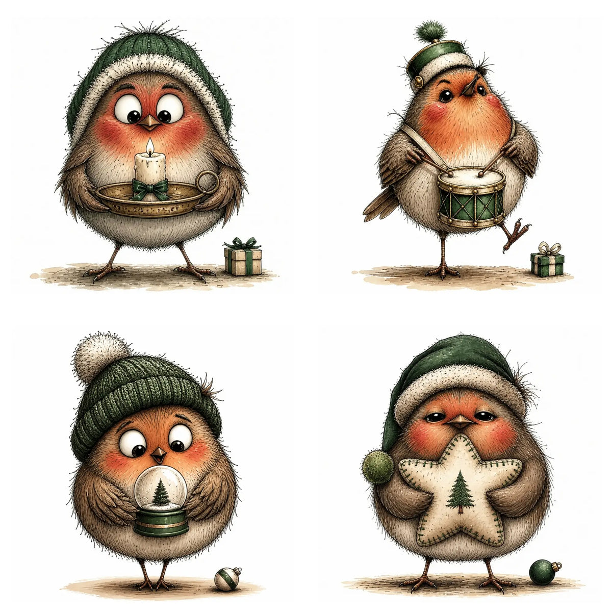 Green Christmas Robin Clipart