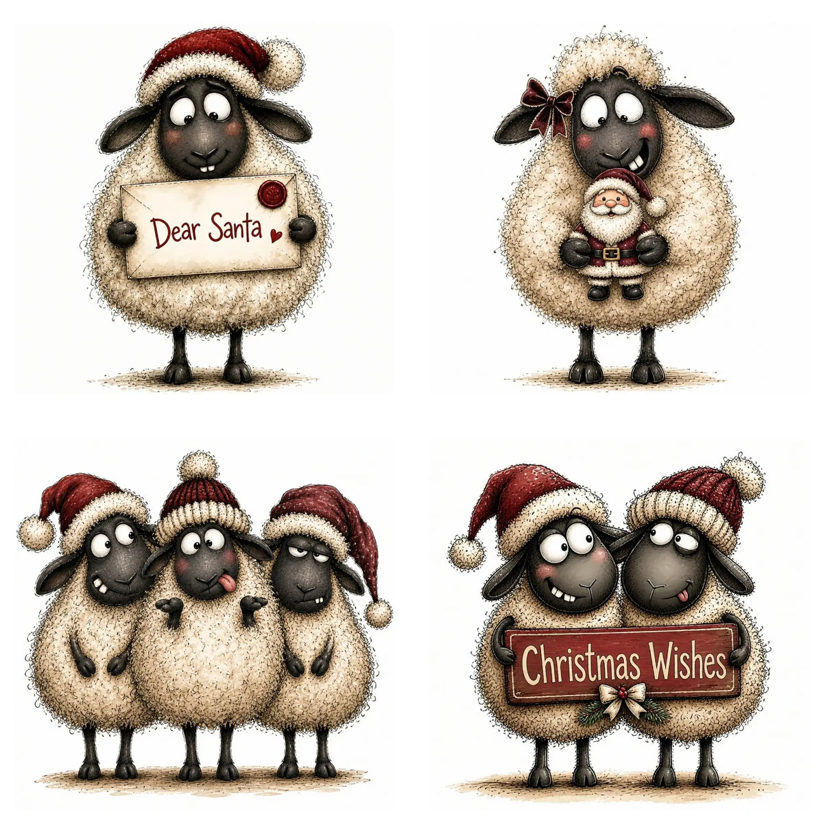 Burgundy Christmas Sheep Clipart