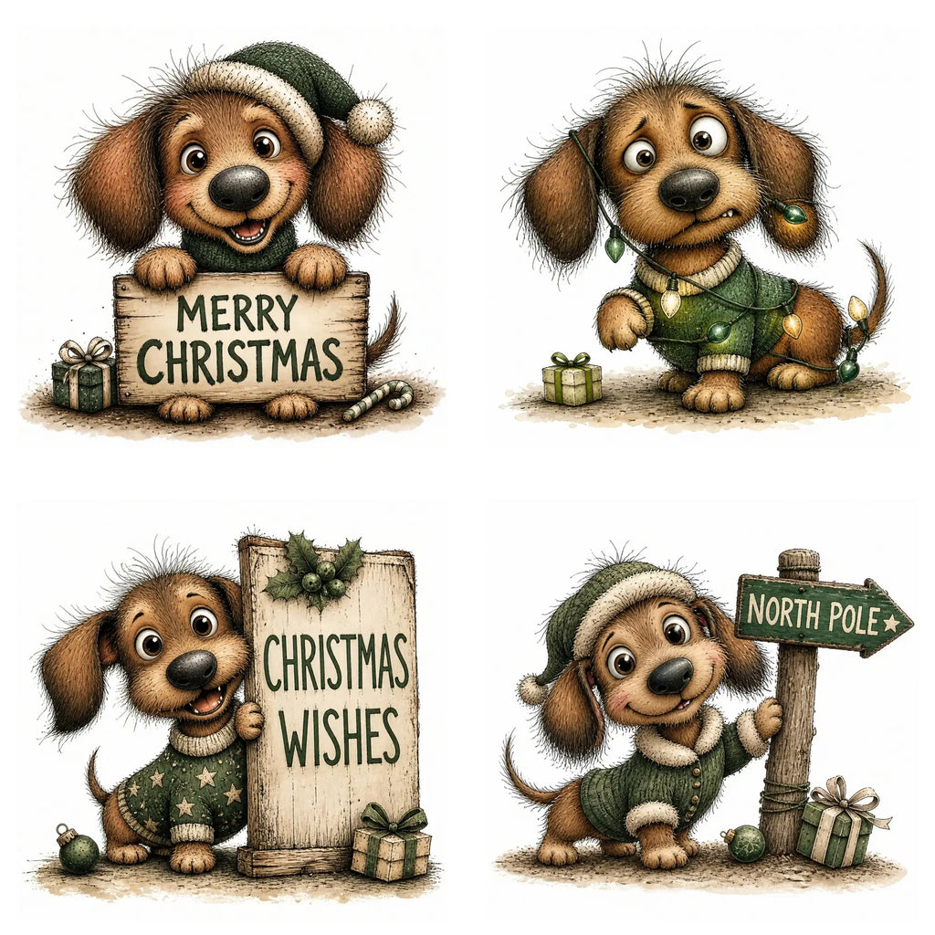 Green Christmas Dachshund Clipart