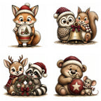 Burgundy Woodland Christmas Animal Clipart