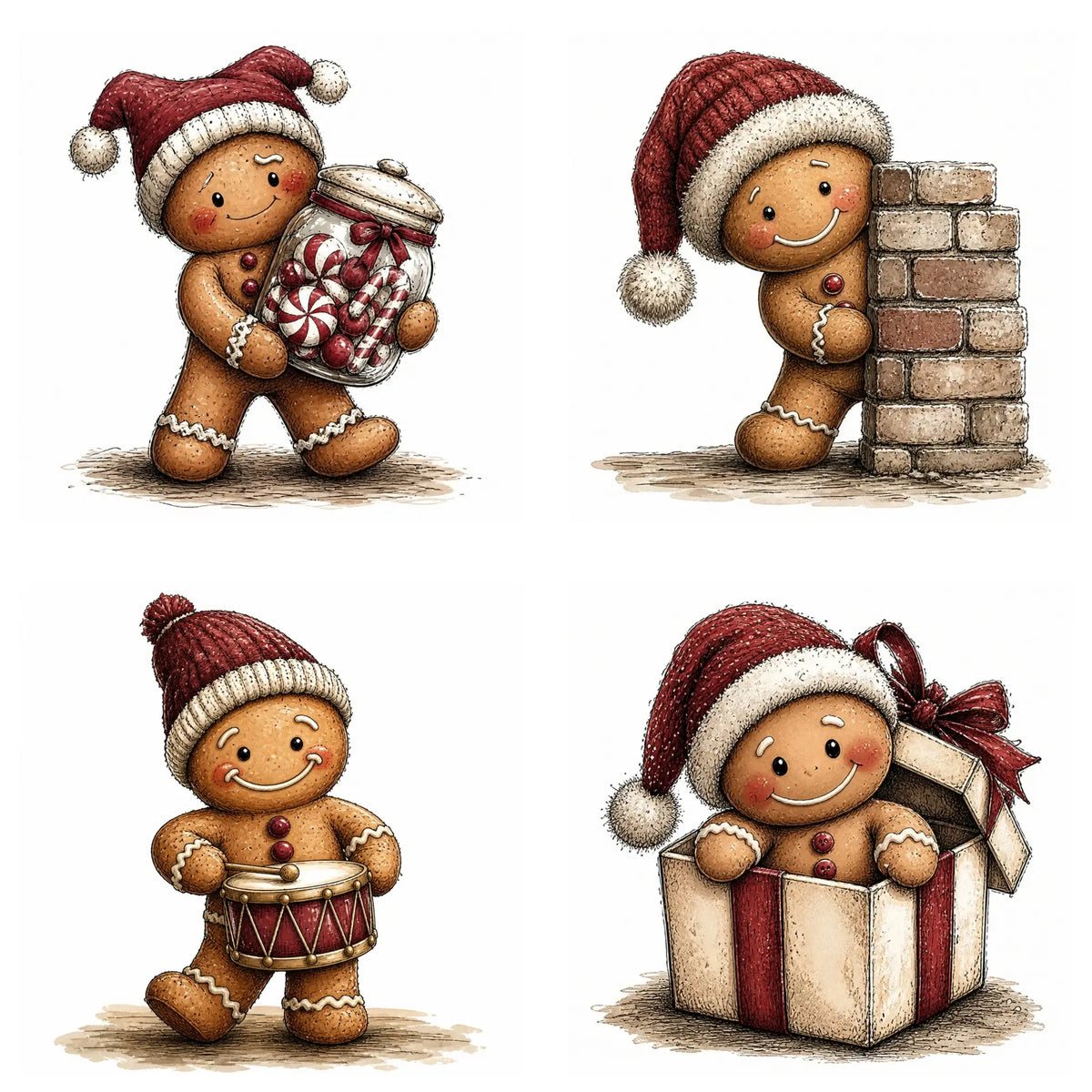 Burgundy Christmas Gingerbread Clipart