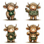 Green Christmas Highland Cow Clipart