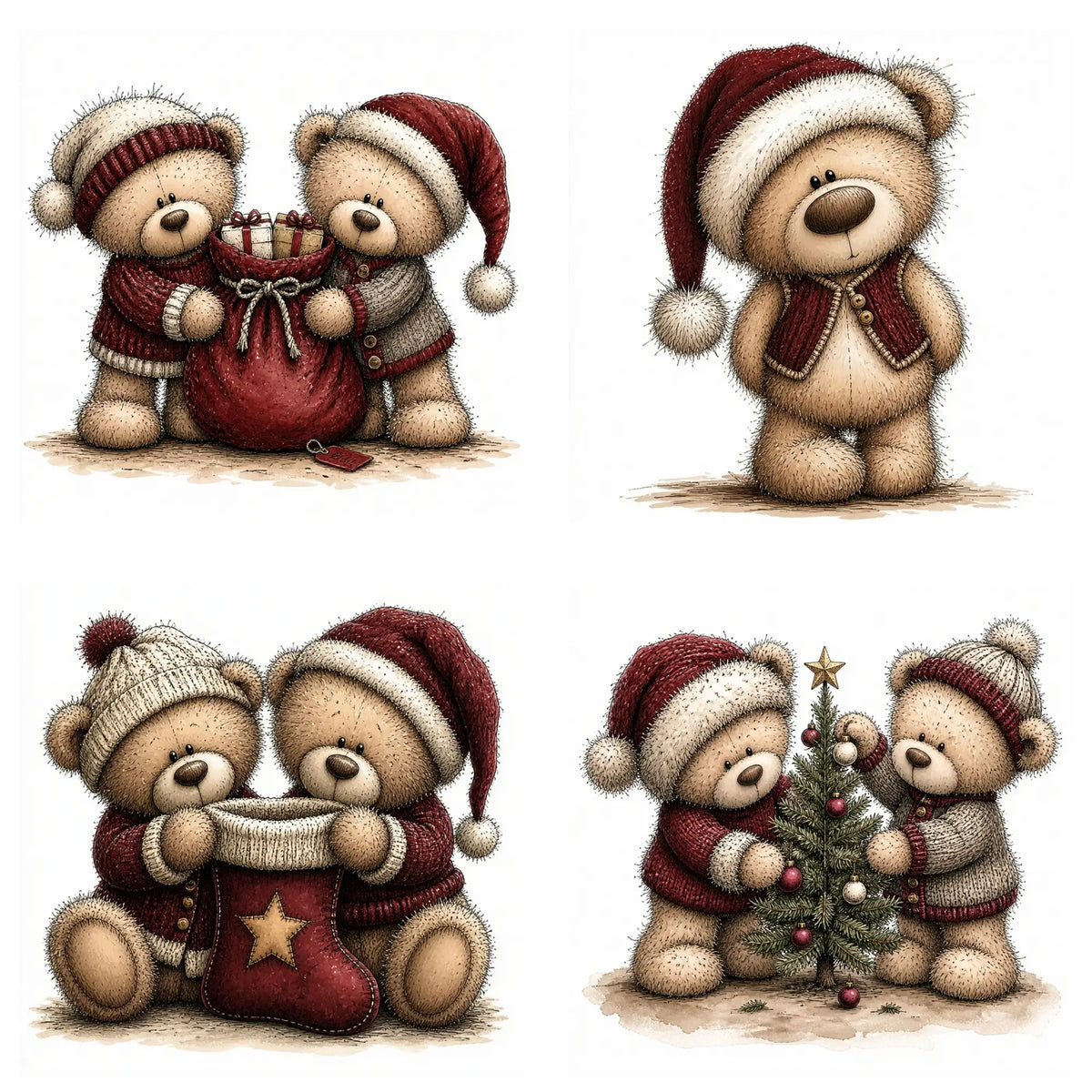 Burgundy Christmas Teddy Bear Clipart