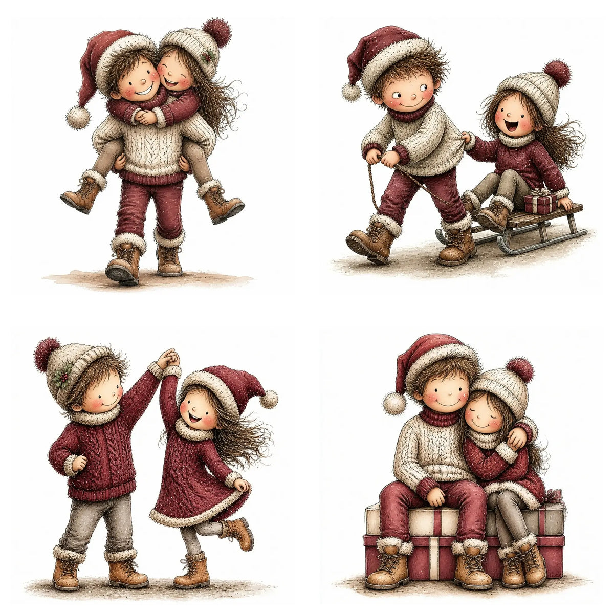 Burgundy Christmas Couple Clipart