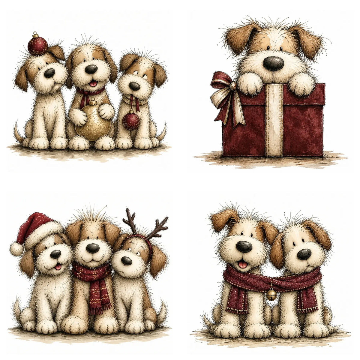 Burgundy Christmas Shaggy Dog Clipart