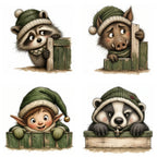 Green Christmas Peekers Clipart