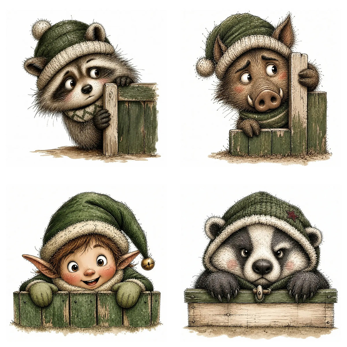 Green Christmas Peekers Clipart