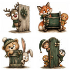Green Christmas Peeking Animals & Characters Clipart
