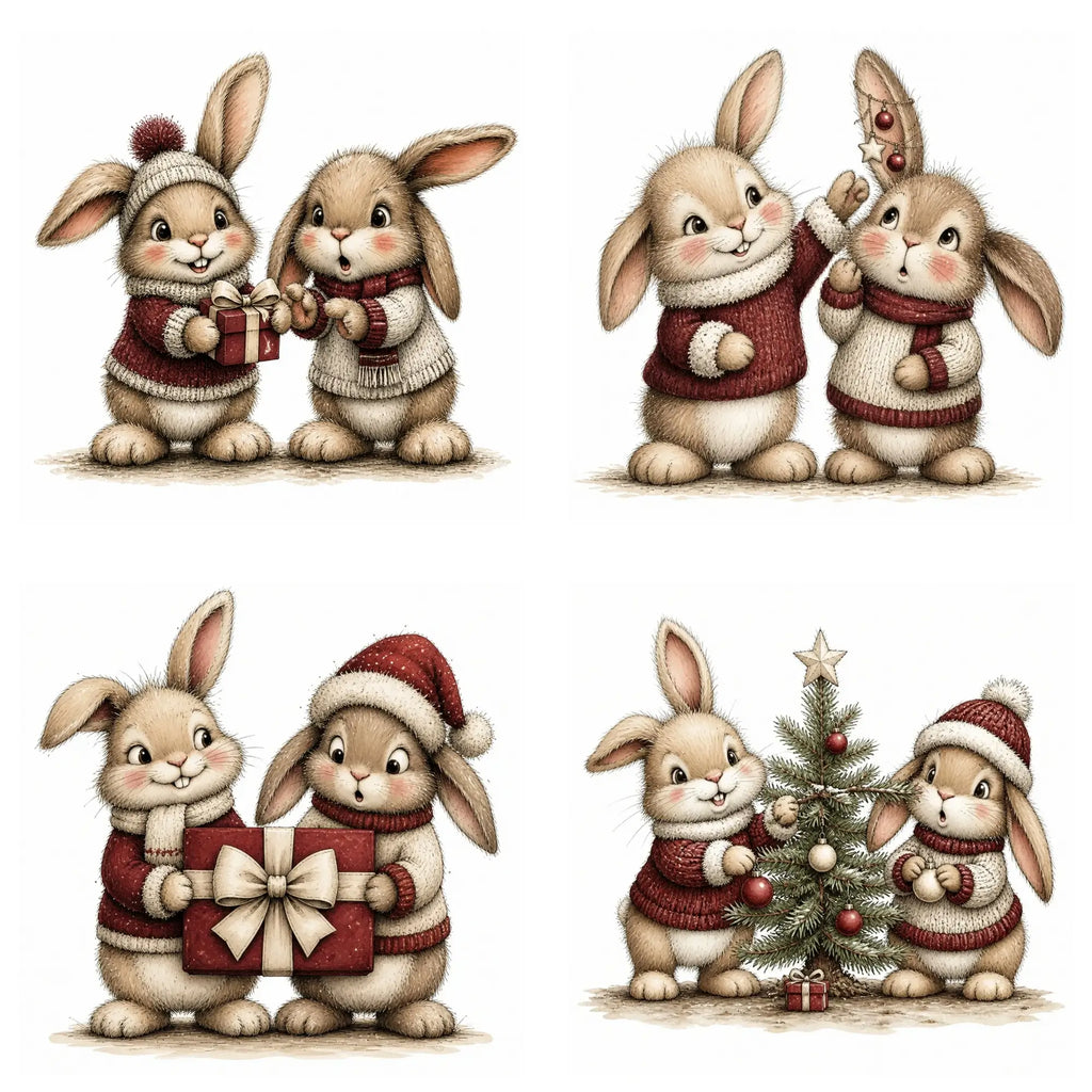 Burgundy Christmas Bunny Clipart