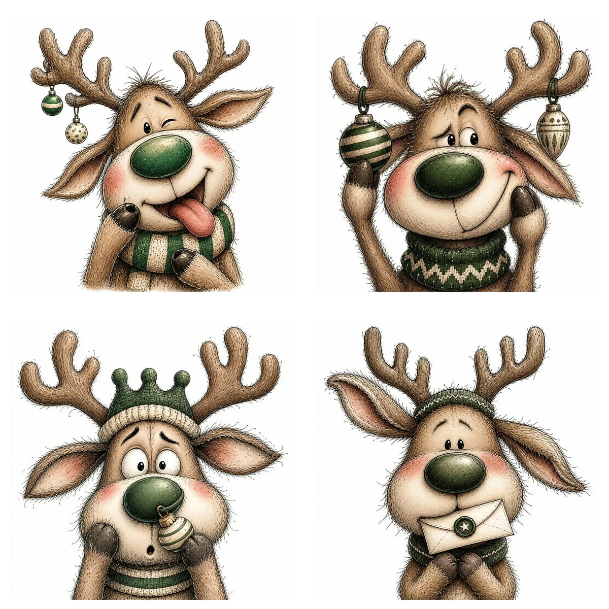Green Christmas Reindeer Portrait Clipart