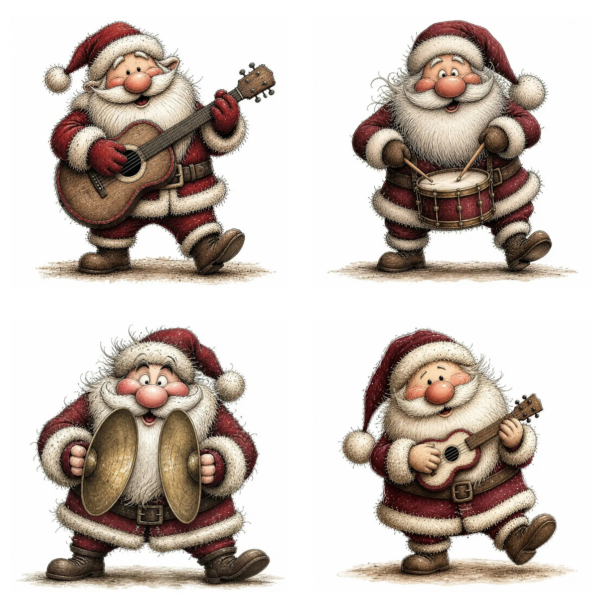 Burgundy Musical Santa Christmas Clipart
