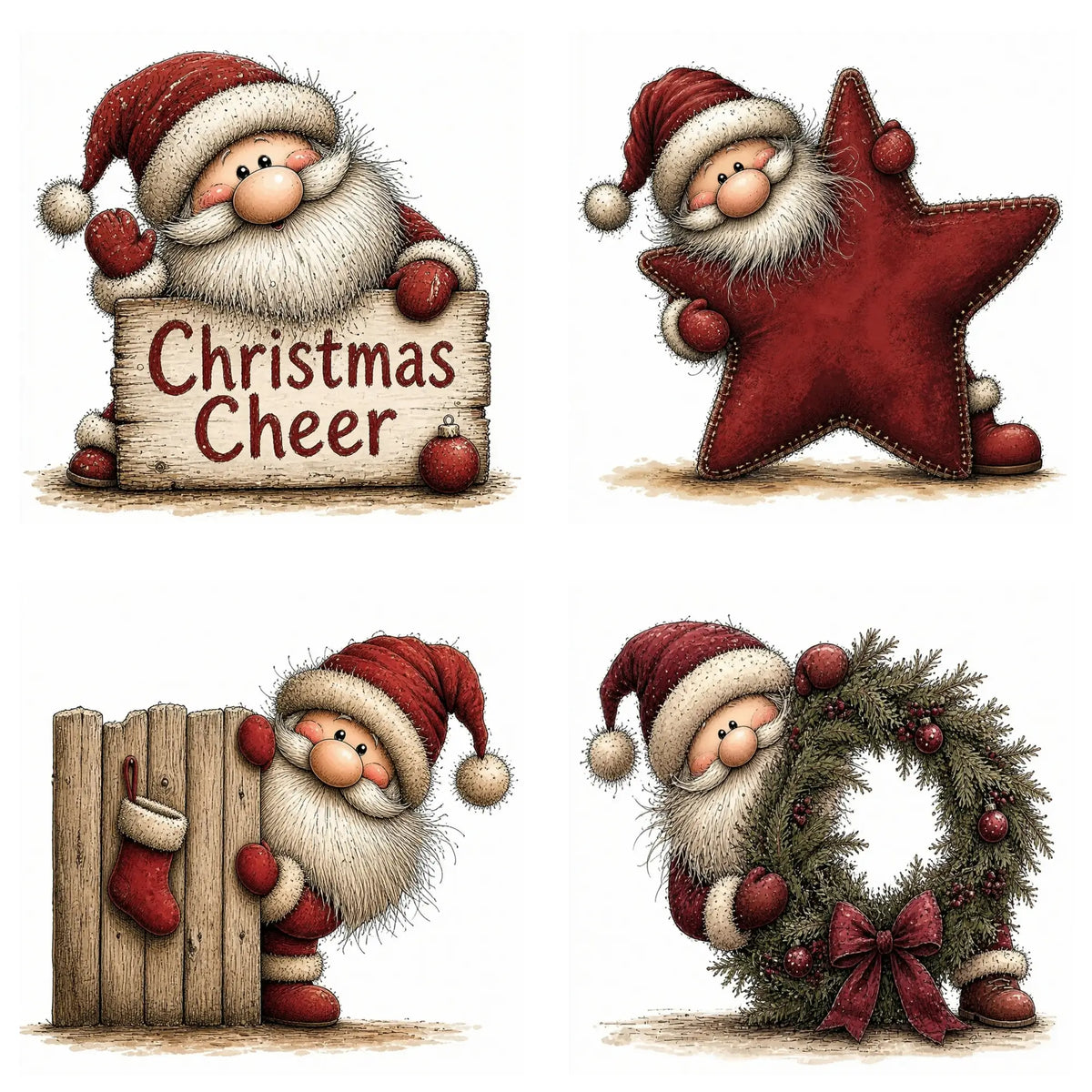 Burgundy Peeking Santa Christmas Clipart