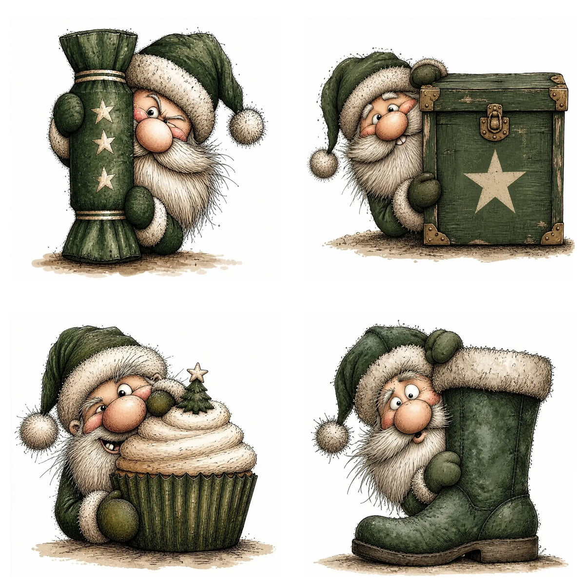 Green Peeking Santa Christmas Clipart