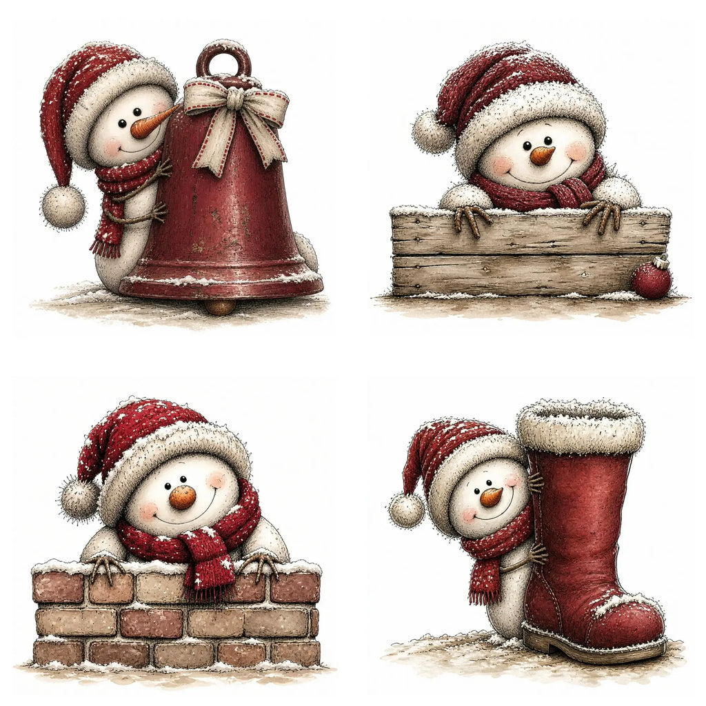 Burgundy Peeking Snowman Christmas Clipart