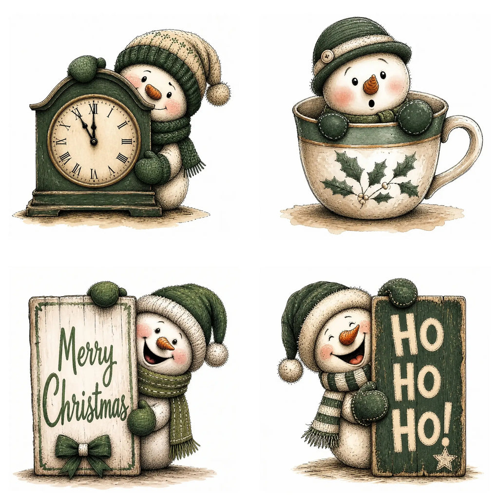 Green Peeking Snowman Christmas Clipart