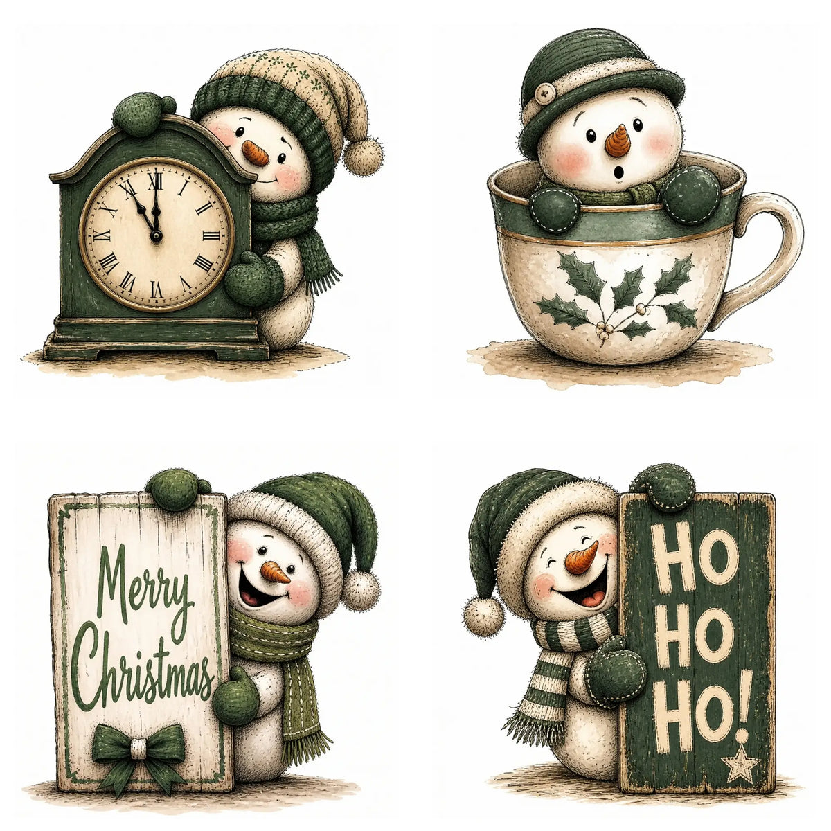 Green Peeking Snowman Christmas Clipart