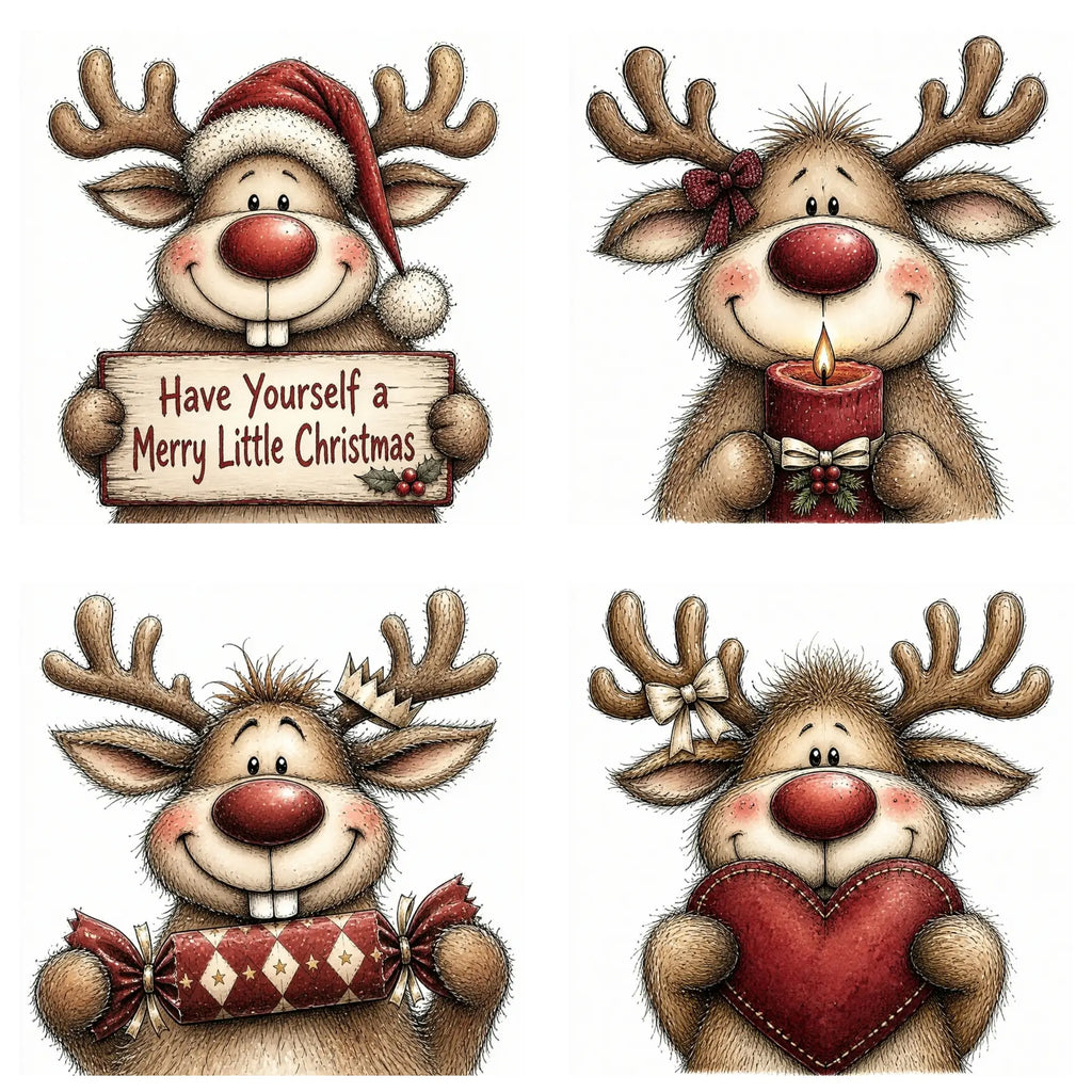 Burgundy Christmas Reindeer Portrait Clipart