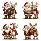 Burgundy Santa & Reindeer Christmas Clipart