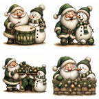 Green Santa & Snowman Christmas Clipart