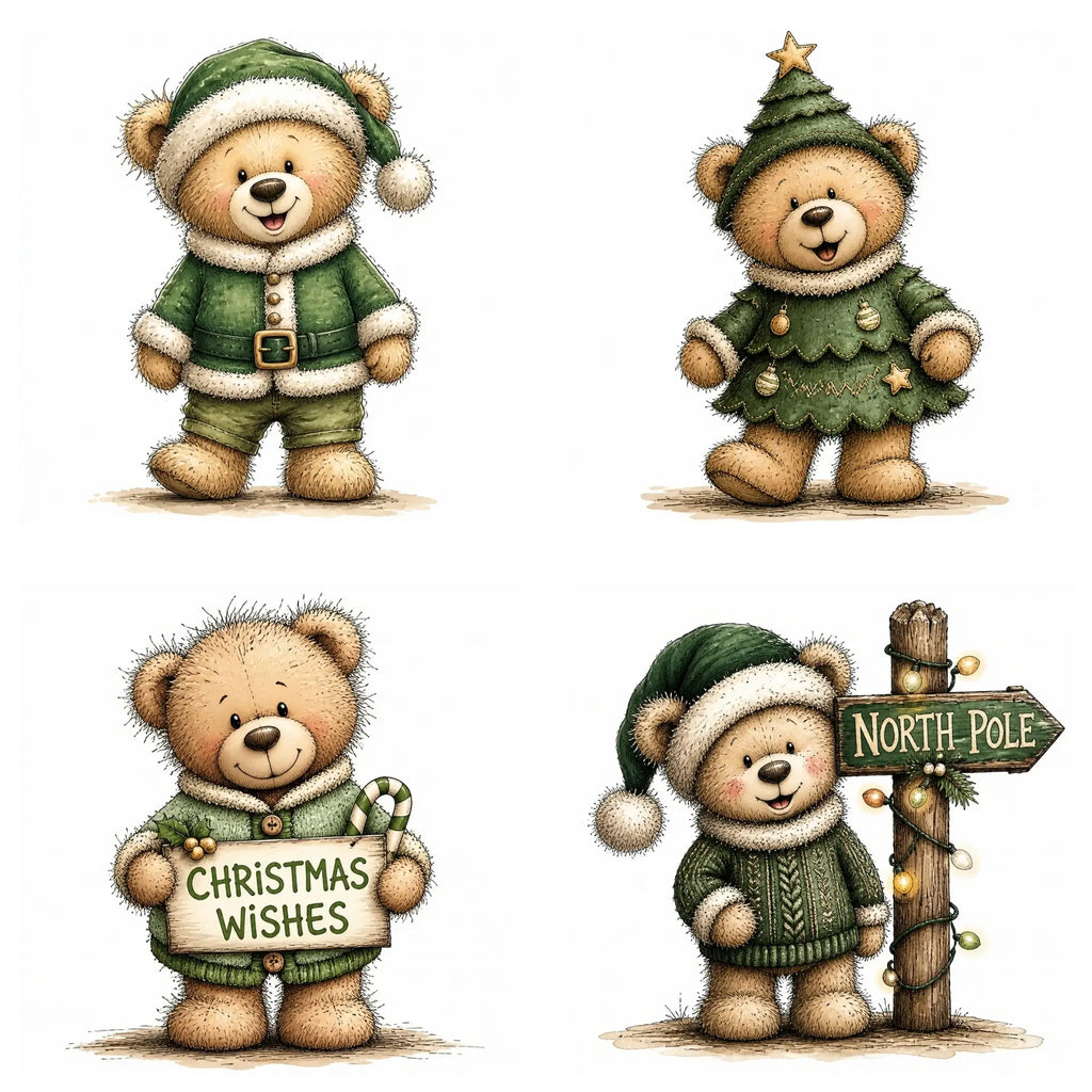 Green Christmas Teddy Bear Clipart