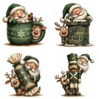 Green Santa & Reindeer Peeking Christmas Clipart